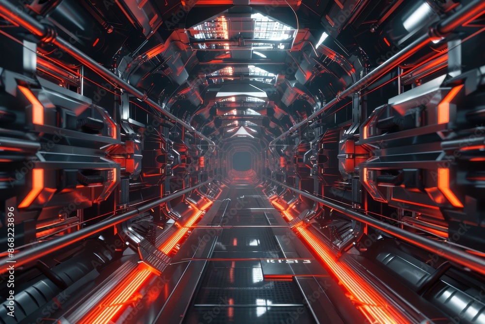 Futuristic Sci-Fi Corridor with Red Lights. Ideal for Gaming, Cyberpunk, and Technology Projects Futuristic Sci-Fi Corridor with Red Lights. Ideal for Gaming, Cyberpunk, and Technology Projects