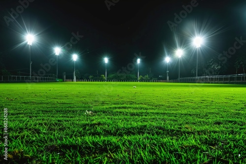 Field Lights. Football Stadium Illumination on Green Field Background