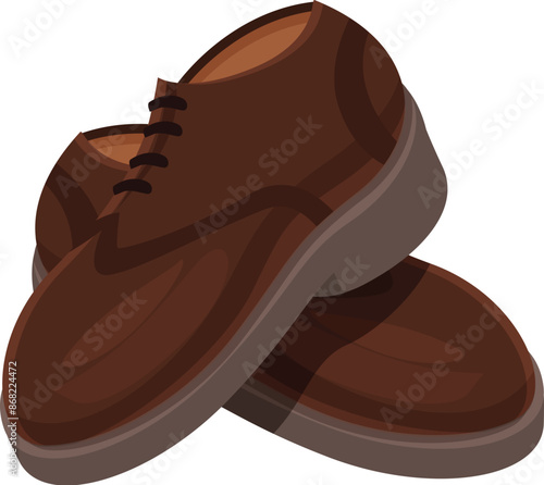 Pair of brown leather shoes with laces is standing on top of each other, suggesting someone is getting ready for work