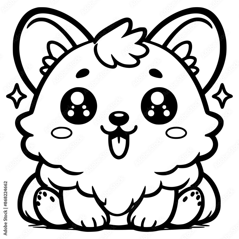 A cute cartoon corgi with big, sparkling eyes and a small tail, outlined in black and white.
A cute cartoon corgi with big, sparkling eyes and a small tail, outlined in black and white.