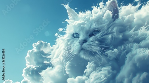 A cat made from a cloud against a blue sky