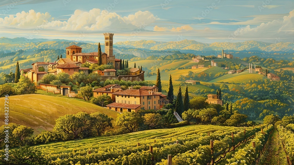 Wonderful European Landscape Image with Historic Buildings and Beautiful Rolling Fields. Wonderful European Landscape Image with Historic Buildings and Beautiful Rolling Fields.