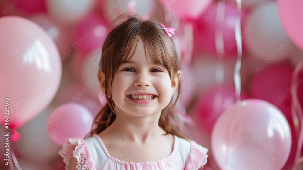 Laughing Girl with Pink Balloons Laughing Girl with Pink Balloons