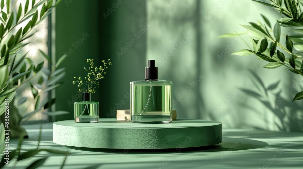 perfume on green stand perfume on green stand