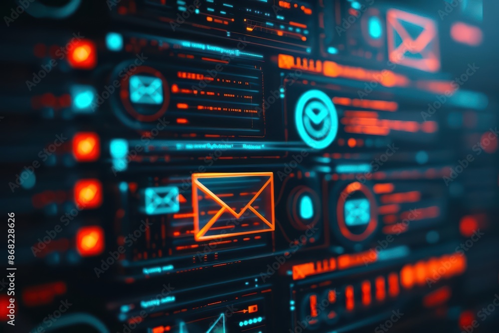 Futuristic email system with holographic interfaces and AIdriven message sorting with copy space Futuristic email system with holographic interfaces and AIdriven message sorting with copy space