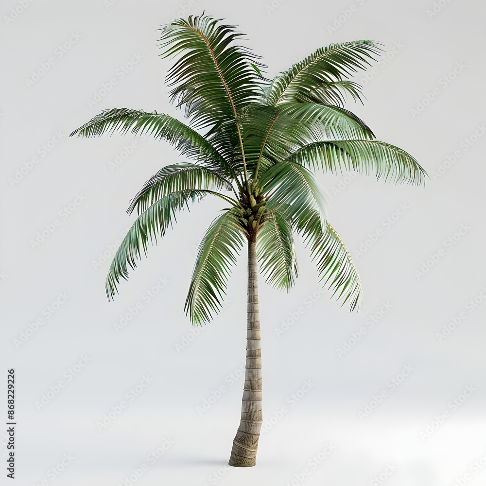 Obraz premium Lush Tropical Palm Tree on Plain White Background