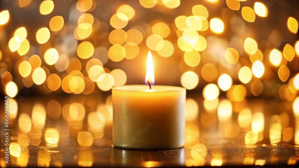Illuminated candle on table with blurry backdrop Illuminated candle on table with blurry backdrop