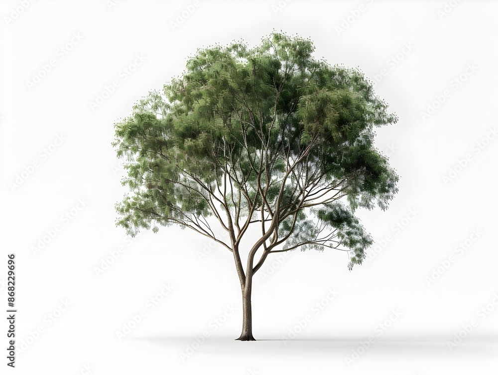 Obraz premium Solitary Eucalyptus Tree on Plain White Background