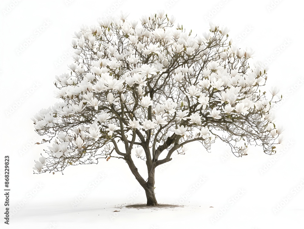 Obraz premium Stunning Magnolia Tree in Full Bloom Against Plain White Background