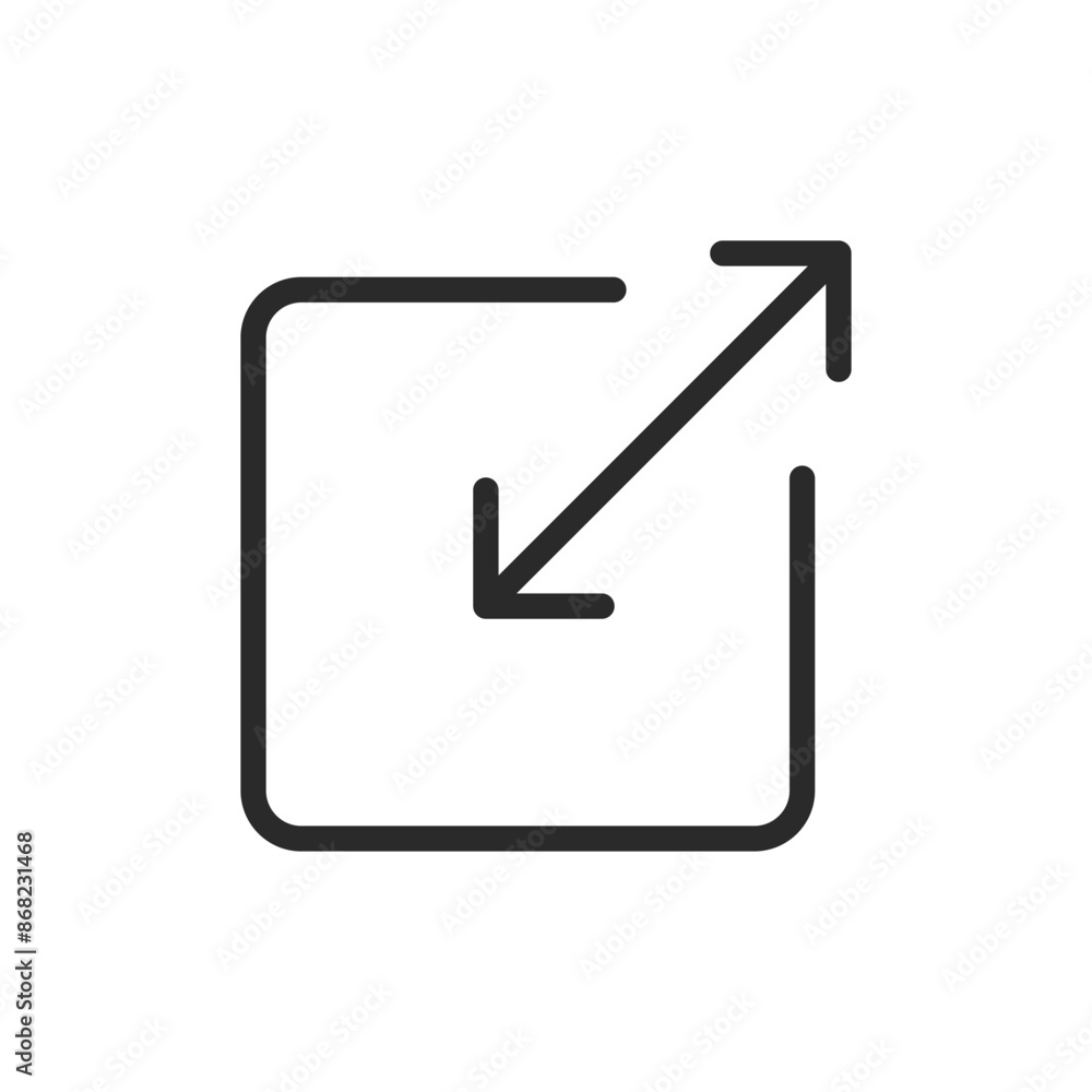 Outward expand, linear style icon. Arrow pointing diagonally outward from a square. Editable stroke width Outward expand, linear style icon. Arrow pointing diagonally outward from a square. Editable stroke width