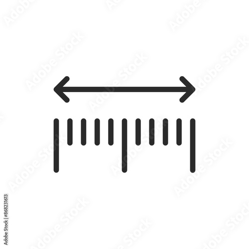 Length measurement, linear style icon. Ruler with arrows on both ends, length. Editable stroke width.