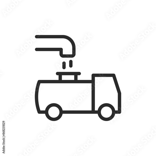 Filling tanker truck, linear style icon. Transporting water, fuel, milk, and other liquids. Editable stroke width
