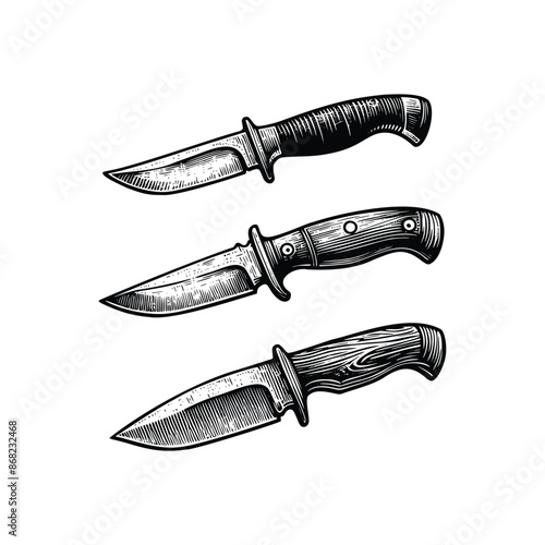 set black and white illustration of knife isolated on white background