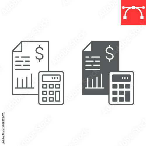 Accounting line and glyph icon, tax and calculator, invoice vector icon, vector graphics, editable stroke outline sign, eps 10.
