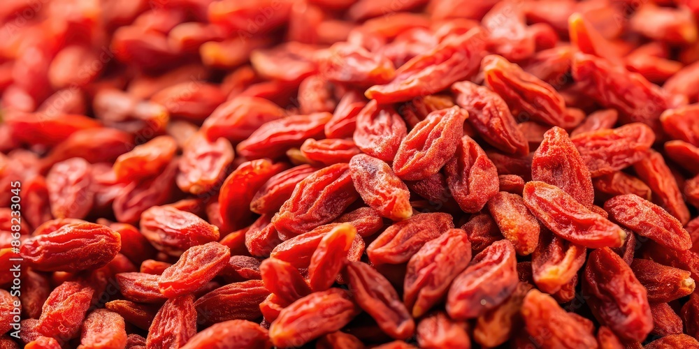 Fototapeta premium Close-up of isolated Goji berries on background, superfood, healthy, antioxidant, red, fruit, vitamin C, organic, fresh