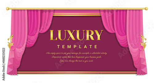 Pink curtains elegant background, vintage frame for invitations and greeting cards. Can use for invitations and greeting cards.