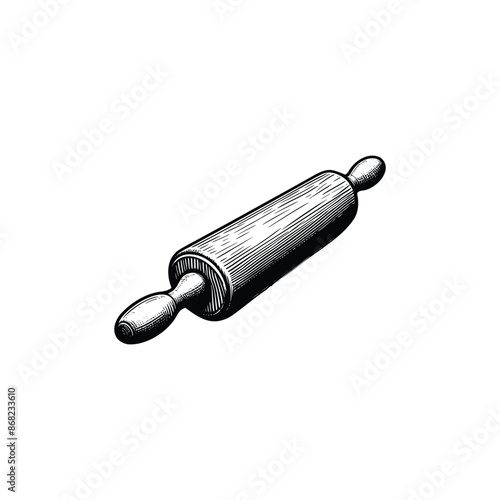 set black and white illustration of rolling pin isolated on white background