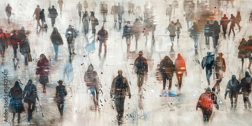 Group Abstract. Walking People in Crowded City. Motion in Outdoor Environment