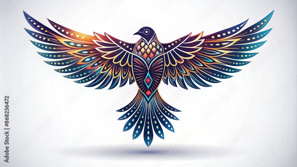Obraz premium Stylized bird silhouette with spread wings and abstract shapes, symbolizing freedom and elegance, isolated on a pure white background.