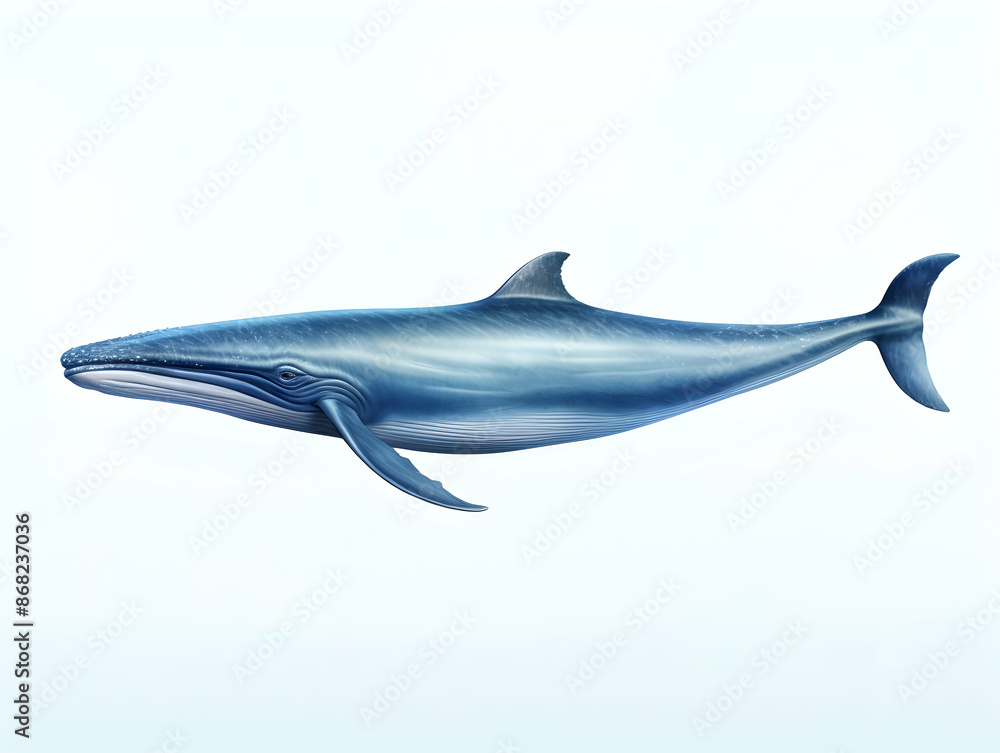 Obraz premium Blue Whale in white background, blue Whale isolated Raster object, 3D blue whale illustration