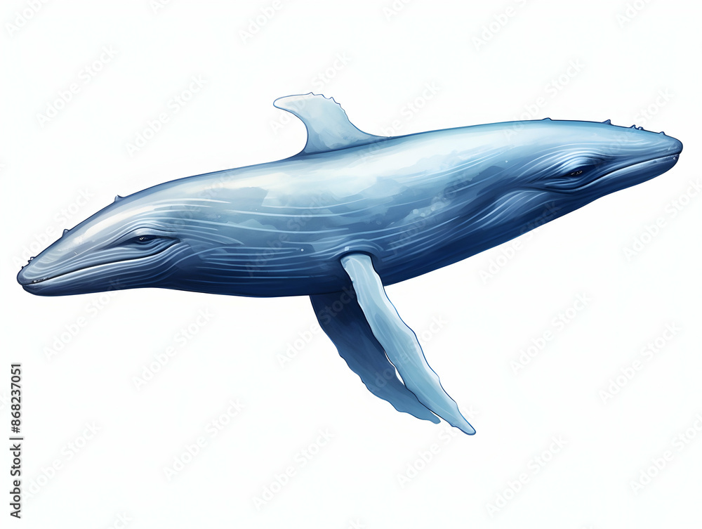 Fototapeta premium Blue Whale in white background, blue Whale isolated Raster object, 3D blue whale illustration