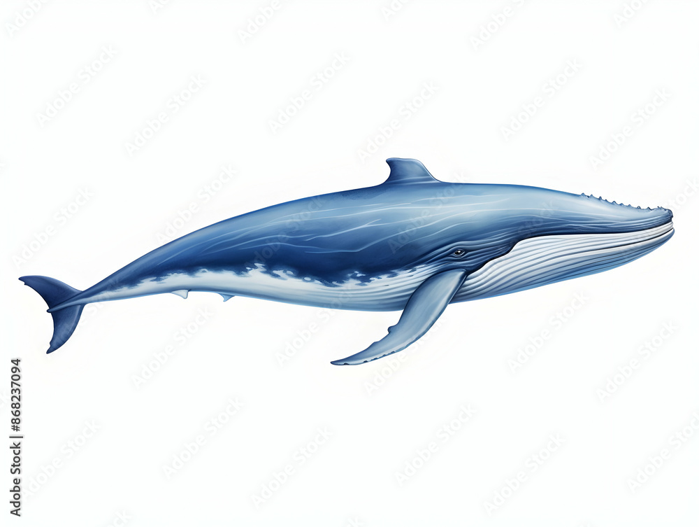 Fototapeta premium Blue Whale in white background, blue Whale isolated Raster object, 3D blue whale illustration