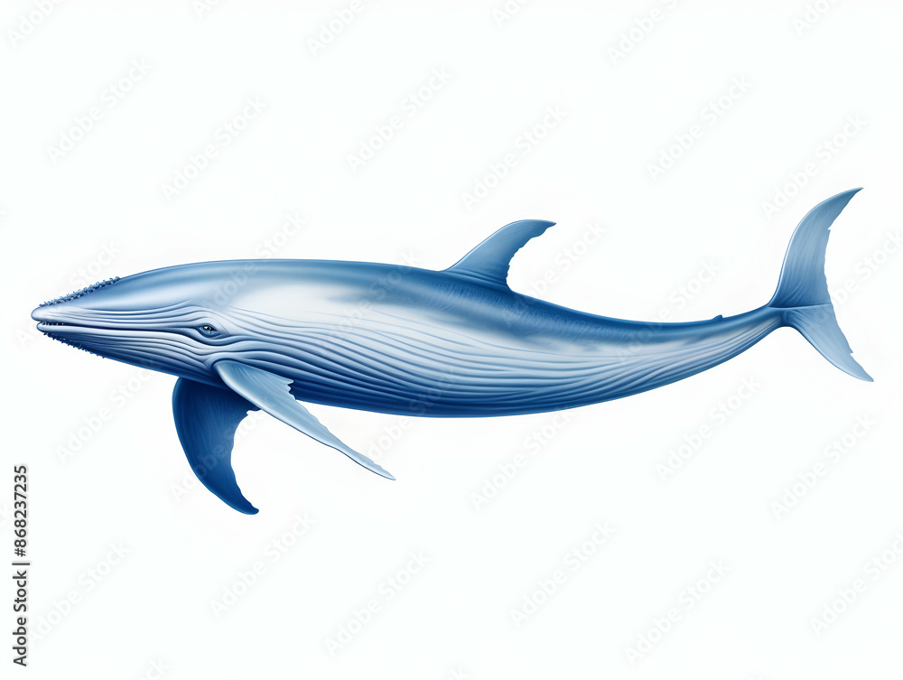 Fototapeta premium Blue Whale in white background, blue Whale isolated Raster object, 3D blue whale illustration