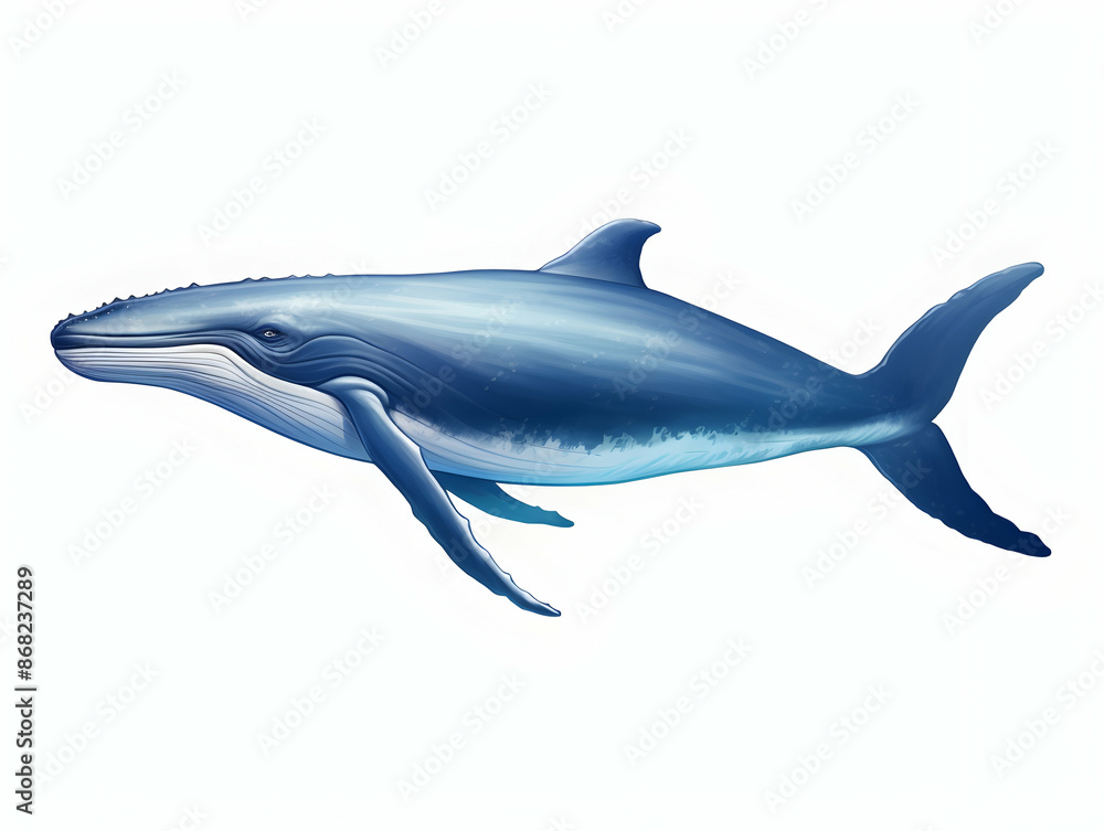 Obraz premium Blue Whale in white background, blue Whale isolated Raster object, 3D blue whale illustration