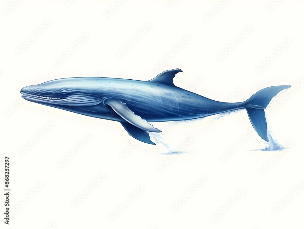 Fototapeta premium Blue Whale in white background, blue Whale isolated Raster object, 3D blue whale illustration