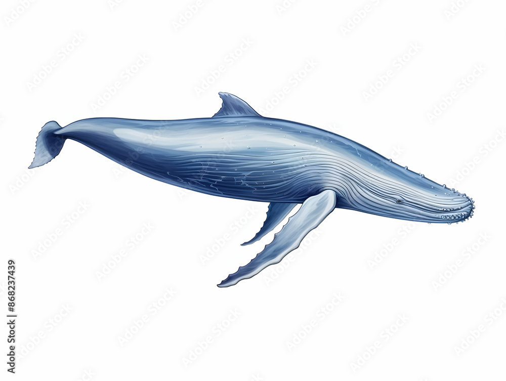 Fototapeta premium Blue Whale in white background, blue Whale isolated Raster object, 3D blue whale illustration