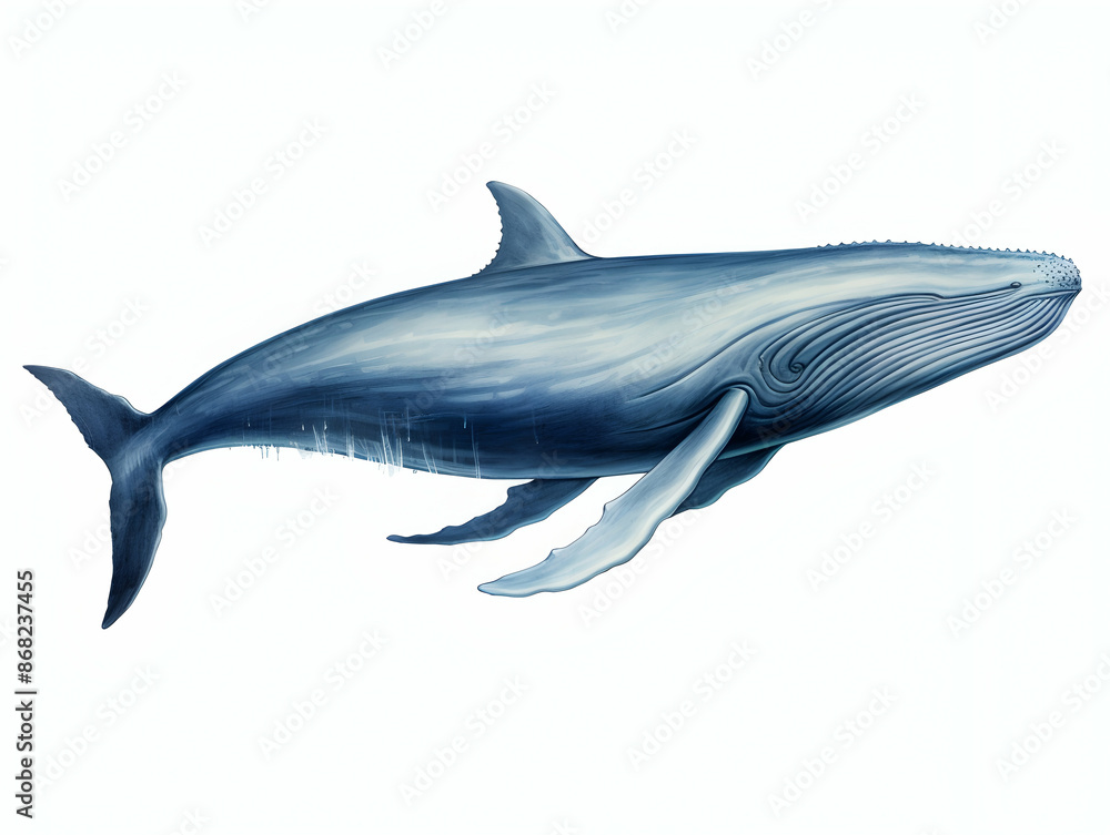 Fototapeta premium Blue Whale in white background, blue Whale isolated Raster object, 3D blue whale illustration