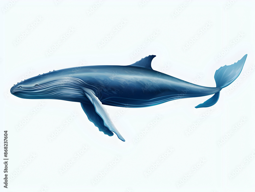 Obraz premium Blue Whale in white background, blue Whale isolated Raster object, 3D blue whale illustration