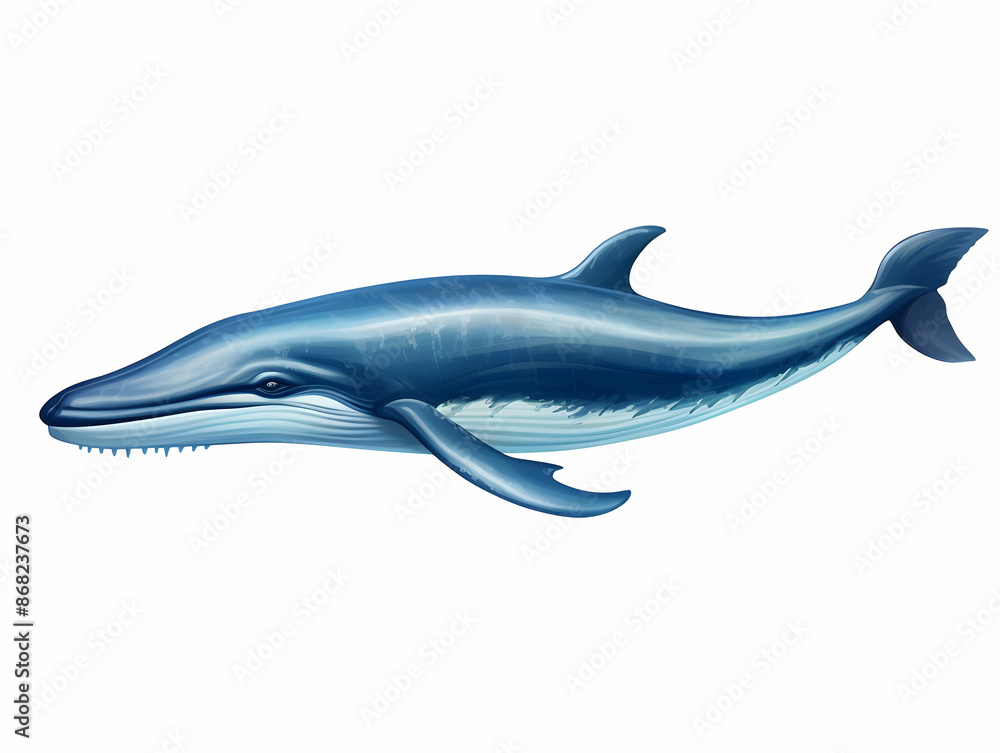 Obraz premium Blue Whale in white background, blue Whale isolated Raster object, 3D blue whale illustration