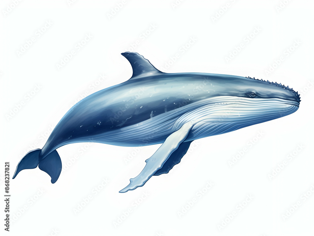 Fototapeta premium Blue Whale in white background, blue Whale isolated Raster object, 3D blue whale illustration