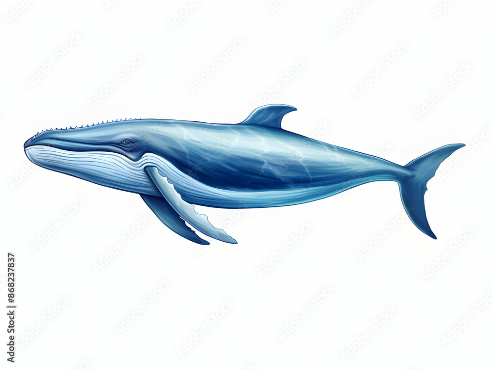 Fototapeta premium Blue Whale in white background, blue Whale isolated Raster object, 3D blue whale illustration