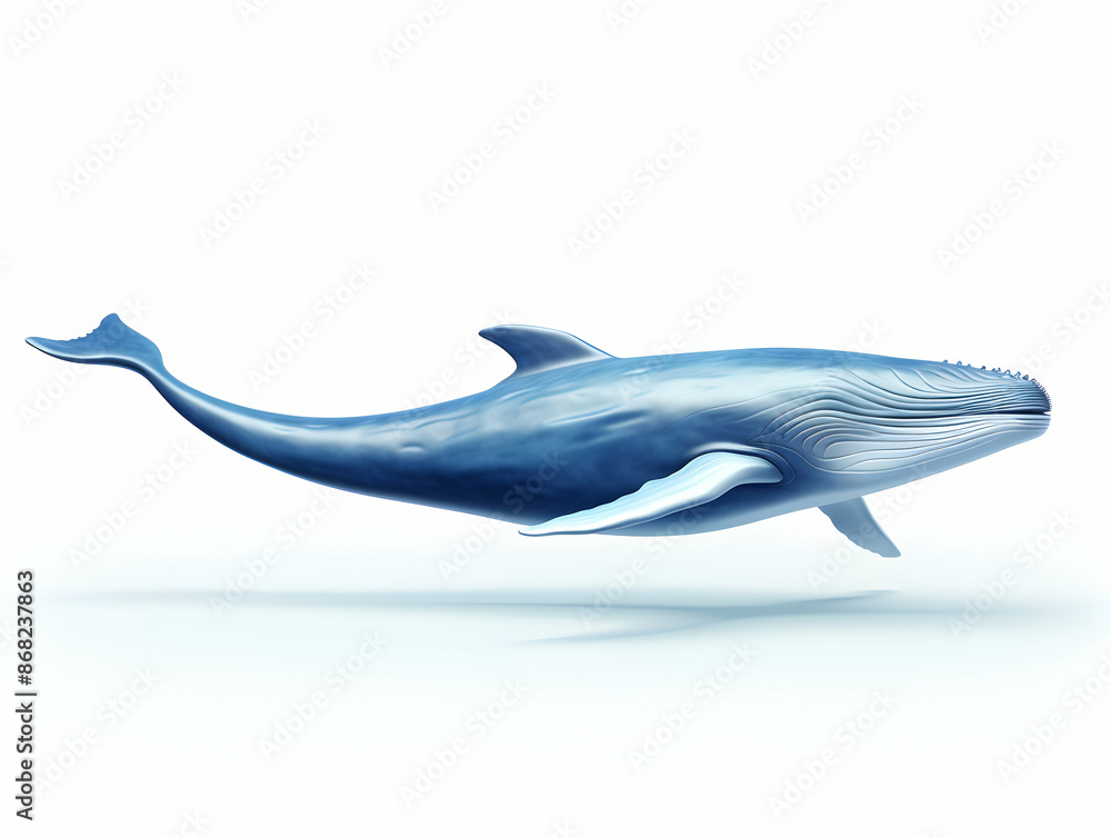 Fototapeta premium Blue Whale in white background, blue Whale isolated Raster object, 3D blue whale illustration