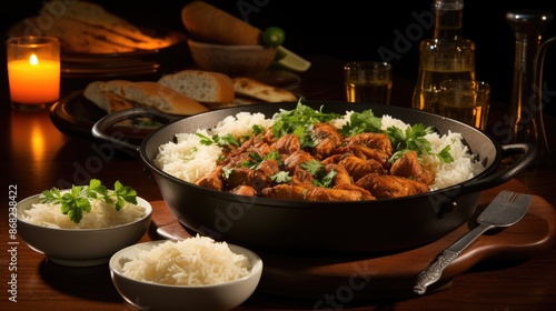 chicken and rice HD 8K wallpaper Stock Photographic image