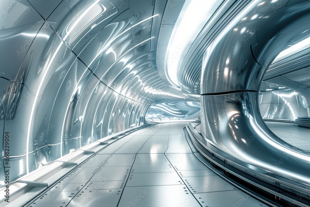 Futuristic metallic tunnel with glowing lights, perfect for technology, innovation, or science fiction backgrounds. Futuristic metallic tunnel with glowing lights, perfect for technology, innovation, or science fiction backgrounds.