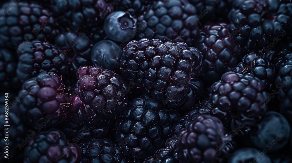 Blackberries form a dark and juicy mosaic, filling every corner of the frame. Blackberries form a dark and juicy mosaic, filling every corner of the frame.
