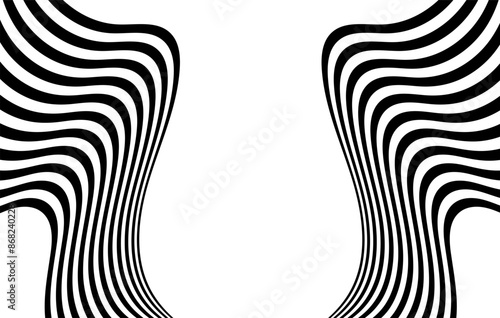 Abstract perspective wave line stripes background in black color. wavy shape .Striped linear pattern with 3d dimensional effect isolated on white.	