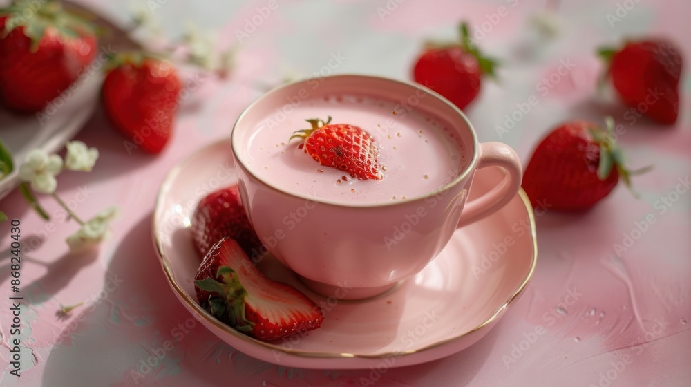 homemade korean strawberry milk in a cup with strawberry frui homemade korean strawberry milk in a cup with strawberry frui