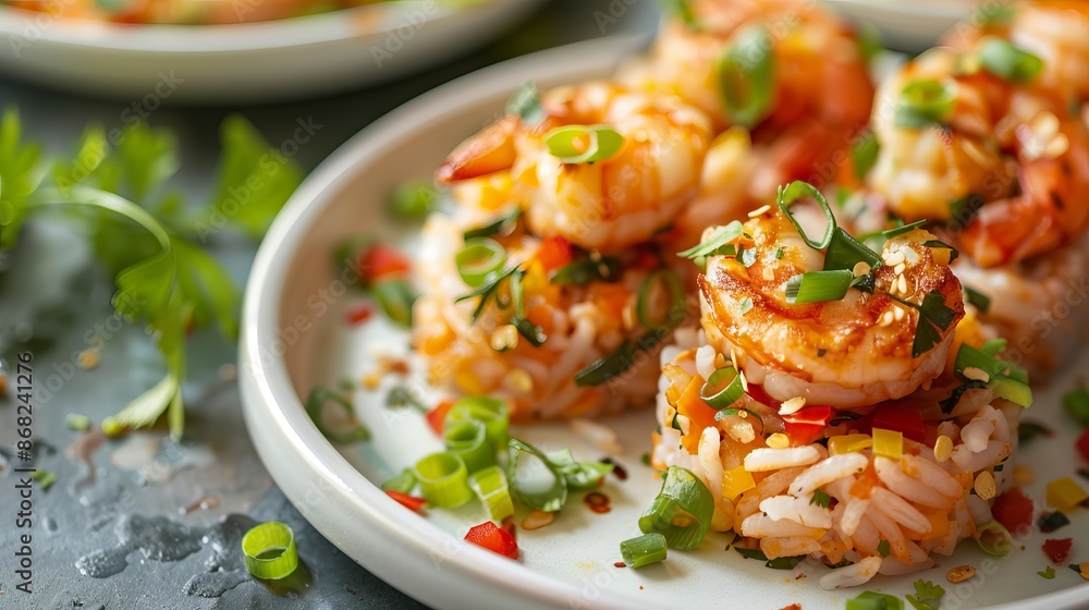 Delectable bites of seasoned rice and fresh seafood Delectable bites of seasoned rice and fresh seafood