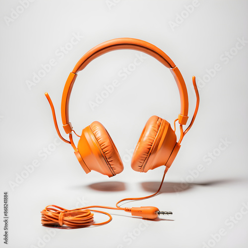  yellow headphones isolated on a white background