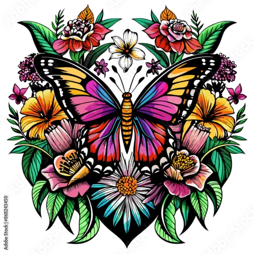 Fototapeta samoprzylepna Motyl wśród kwiatów