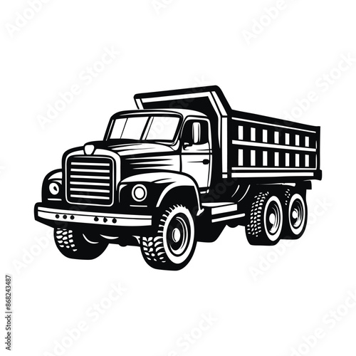 dump truck hand drawn vector illustration silhouette