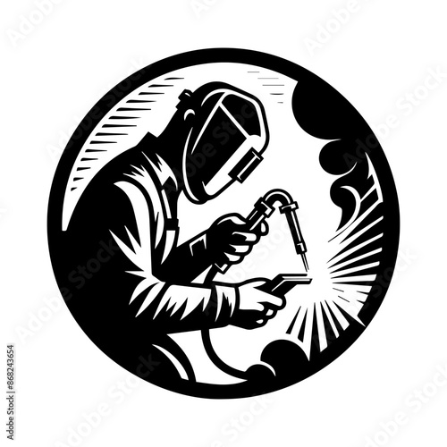 Welding man logo design, welding man vector illustration