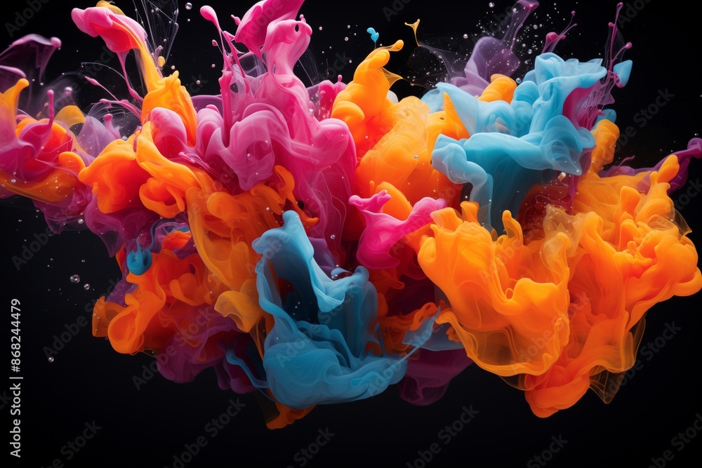 Obraz premium Abstract colorful paint splatter with a black background 