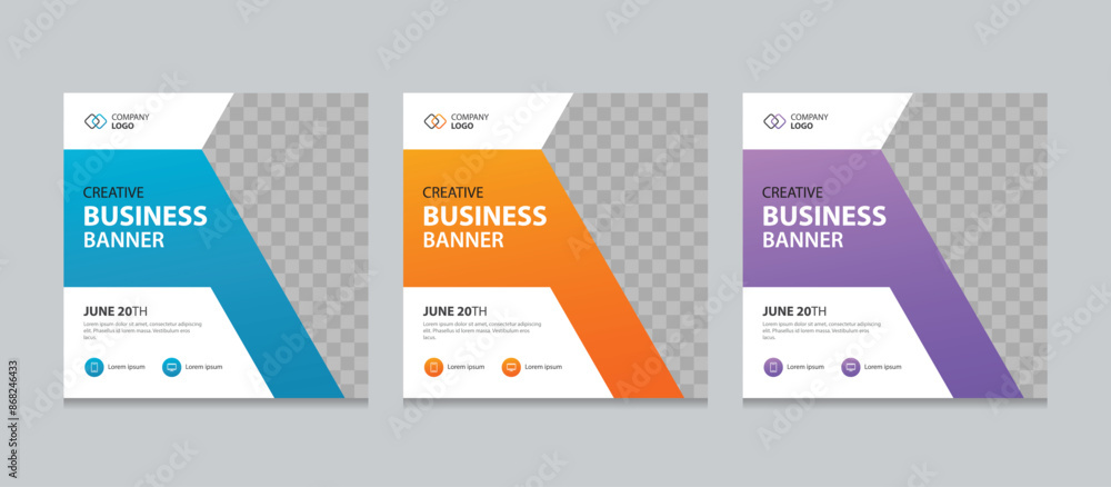 Set of Editable square business web banner design template. Suitable for social media post, instagram story and web ads. Vector illustration with Space to add pictures. Set of Editable square business web banner design template. Suitable for social media post, instagram story and web ads. Vector illustration with Space to add pictures.