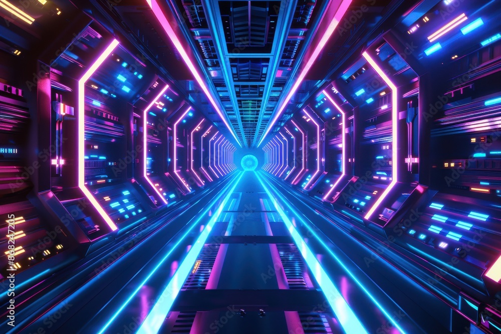 Futuristic Sci-Fi Corridor with Neon Lights. A 3D Illustration Futuristic Sci-Fi Corridor with Neon Lights. A 3D Illustration