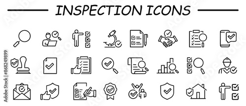 Set of linear audit icon set. Inspection, revision and testing line icons in simple design. Vector illustration